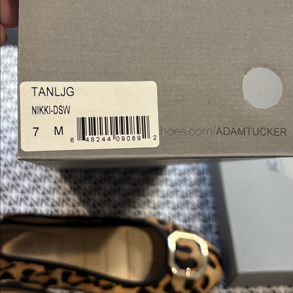 Adam Tucker Tan and Black Flats with Gold Buckle - Picture 2 of 3